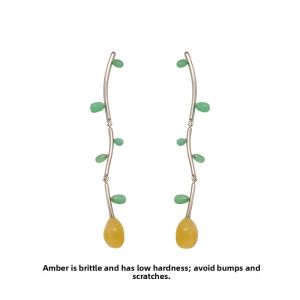 Luxurious Long Earrings 925 Silver Jade Wax Amber