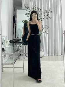 Spring 2025 Womens Casual Versatile A-Line Mini Skirt High Waist Slimming Long Skirt Hole Design Back Split Natural Waist