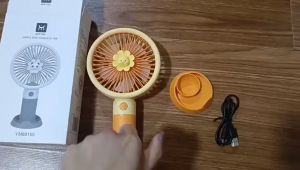 DQRGO [Ready Stock] Cute Cartoon Portable Mini USB Fan with Phone Stand Office Student Handheld Small Fan Strong Wind Rechargeable Table Fan Cooling Fan Free Battery