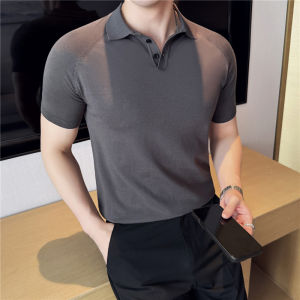 LCelulose Fiber Short Sleeve Polo Shirt Mens Summer Thin Ice Silk High Sensation Slim Fit Turn-down Collar T-shirt Breathable