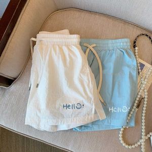 New 2024 Candy Colored Casual Print High Waist Versatile Thin Quick Dry Hot Pants Pocket Detail Commute Style Polyester Fiber