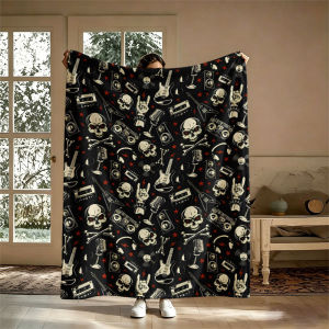 BILIBILI | Rock Skull Seamless Flannel Blanket Perfect for Sofa Office Bed Travel Sleep Read Relax Camping Four Season Use