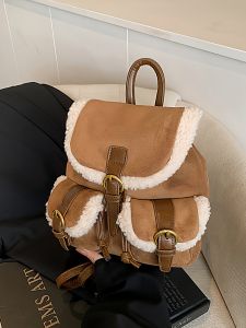 TAOHUALIHUA | Retro Suede and Sheepskin Leather Backpack 2026 New Style Versatile Commuter Bag School Style