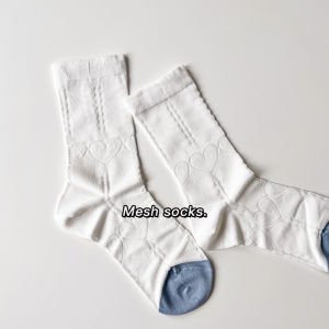 Spring Summer Thin Mesh Heart Hollow out Womens Mid-Calf Breathable Solid Color Personality Small Sock Island No-Cuff Versatile
