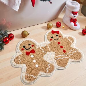 VIAMA Christmas Gingerbread Man Floor Mat for Holiday Room Decoration Soft Bath Floor Mat Indoor and Outdoor Entrance Carpet
