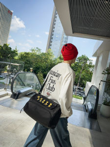 Mens Black Large Capacity Casual Crossbody Fitness Bag Multifunctional Sport Bag Fashionable Korean Style Single Shoulder Bag