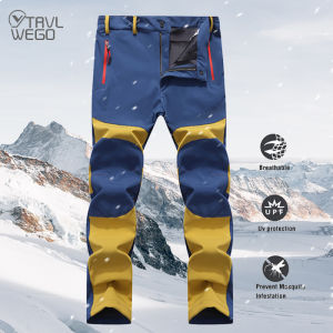 Men Trekking Pants Hiking Late Autumn Outdoor Soft Shell Fabrics Fleece Lined Windproof Colorful Camping Working Trousers