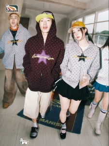 lemanism | Polka Dot Hoodie Cardigan Couples Jacket
