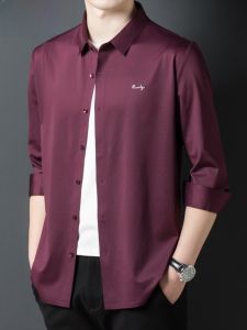 HENGYUANXIANG | Red Long Sleeve Casual Shirt For Men Business Formal Wear Spring Autumn New Style Dad Clothes Youth Fashion Standard Fit Printed