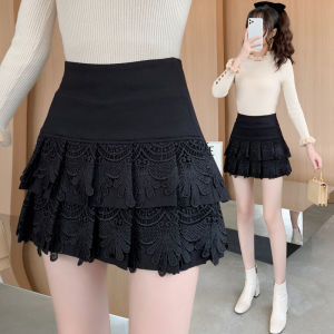 Yimei phiên bản Hàn Quốc ren đen Chân Váy Ngắn Nữ Nửa váy 2025 chân váy mới cỡ lỡn váy tầng xếp li