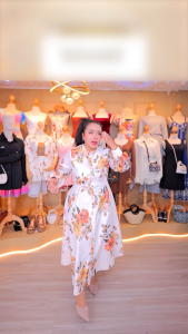 เดรสแขนยาวคอจีน เดรสเชิ้ตแฟชั่นแขนยาวลายวินเทจ โทนสีขาว