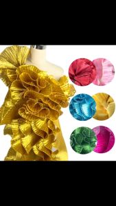 1Yards (Green/Gold) Ruffled Lace Trims Retro Mermaid Ruffle Pleated Lace for Clothing Decoration