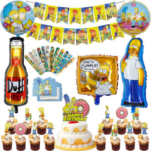 Potdemiel | Bộ Trang Trí Tiệc Sinh Nhật Simpson Với Biểu Ngữ Happy Vật Trang Trí Bánh Kem Bóng Bay Vàng Nhôm Vui Nhộn Quà Tặng Cho Tiệc Chào Đón Em Bé Tại Nhà
