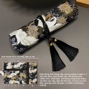 Công Suất Lớn Canvas Túi Văn Phòng Phẩm Màu Đen Thời Trang Cuộn Bút Sinh Viên Đơn Giản Tổ Chức Món Quà Tinh Tế