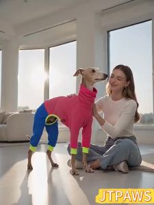 Warm Dog Clothes High Neck Fleece Jumpsuit for Greyhound Whippet Dogs Four-Legged Stretchy Pet Pajamas Soft Full Body Clothes