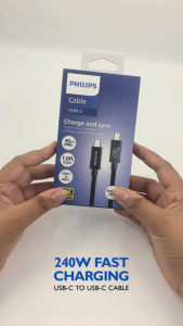 Philips 240W 0.5m USB-C to USB-C Cable Fast Charging 40Gbps USB4 Data Transfer Braided Thunderbolt 4 Compatible