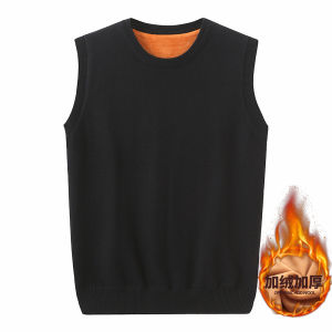 เสื้อกั๊กไหมพรมคอกลมให้ความอบอุ่นในฤดูใบไม้ร่วงและฤดูหนาวเสื้อไหมพรมแขนกุดบุขนสำหรับผู้ชายเสื้อกั๊กเสื้อถักเสื้อกั๊กเสื้อขนแกะเสื้อกั๊ก