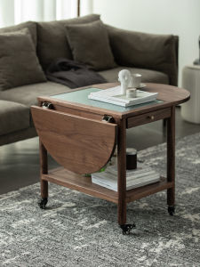 Black Walnut Foldable Side Table Nordic Tea Table Movable Coffee Table Sofa and Tea Table Cart Side Cabinet Creative Corner Table