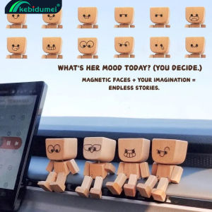 Kebidumei หุ่นไม้สำหรับผู้ชายที่ส่าย Hiasan Mobil เป็นเครื่องประดับขนาดเล็กหุ่นยนต์แกว่งขาไม้น่ารักรถมนุษย์ของขวัญสุดสร้างสรรค์ที่ดี