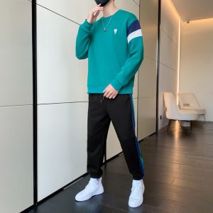 ROMON | Romon Mens Casual Sports Set Round Neck Long Sleeve Running T-shirt Two-piece Suit Autumn New Style Polyester Fiber Youth