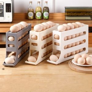 Automatic Scrolling Refrigerator Egg Storage Box Organizer 30 Egg Tray Containers Egg Holder