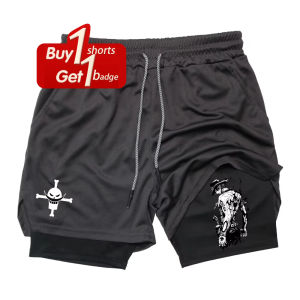 One Piece Luffy Print Y2k Shorts Man Summer Quick-drying Double-layer 2-1 Compression Fitness Jogging Pant Gym Clothing Cosplay
