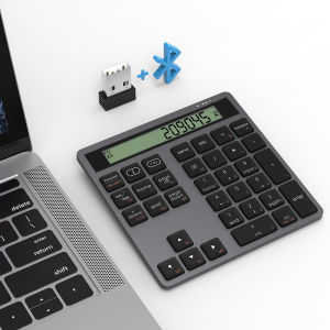 JOMAA | JOMAA USB Wireless Numeric Keypad with Screen Display Slient Click 2-in-1 Calculator Number Keypad for Phones Tablet Laptop