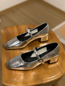 Silver Low Heel Single Shoes French Style Mary Janes Womens Footwear Fashionable Buckle Design Casual Spring Autumn Wear