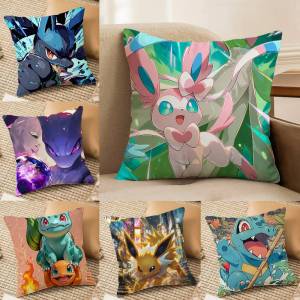 Bandai | Pokemon Champion Collection Anime Plush Pillow Cover Soft Short Plush Cushion Cover For Sofa Bedroom Home Decor Gift