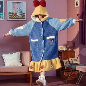 Women Coral Fleece Nightdress Cute Cartoon Snow White Nightgown Winter Thickened One-Piece Pajamas Cinnamoroll Dog Bathrobe Pajamas Flannel  Home Wear