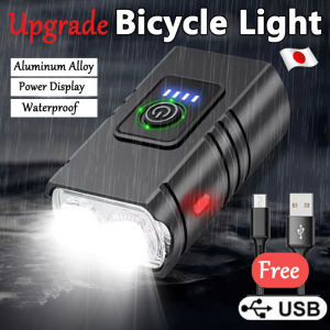 Bicycle Light Rechargeable 6 Lighting Modes Waterproof for MTB Bike Japan Original USB Super Bright Flash Light Upgrade Double T6 Wick Power Display MTB Bike Headlights for Night Cycling motorcycle Road Mountain Camping