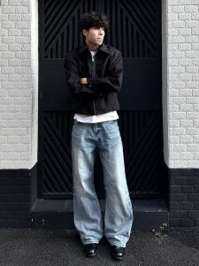 Cleanfit Gradient Bell Bottom Jeans Mens American High Street Vibe Straight Loose Wide Leg Pants Youth Fashion Denim Jeans