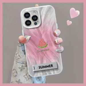 Kisscase phong cách Ins Gradient Feather Imd vỏ điện thoại Cho iPhone 15 14 13 12 11 Pro Max 15 14 Cộng Với Với khung gấp Đứng Dưa Hấu Sơn Cứng PC Chống Rơi Chống Sốc Ốp lưng cho iPhone 15 14 13 12 11