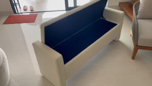 Flexidesignx 007 Storage Bench Chair Bed End Long Bench Beige/Pink Seating