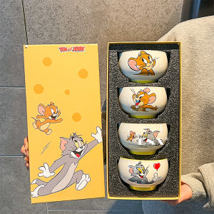 Cat and Mouse Cartoon Ceramic Rice and Soup Bowls for Children