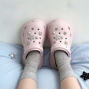 Thick Heel Sandals Womens Beach Holiday Beach Casual Hollow out Diamond Star Hole Hole Shoes Outdoor Wear Summer Flats