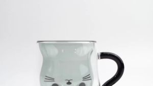 Cute Cat Mugs Double Vacuum Cute Tea Cups with Handle 250-300ml Glass Cat Coffee Mug Temperature Resistant Glass Water Milk Mug