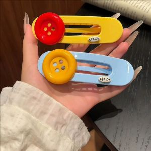 2Pcs Large Button Hair Clip for Women Cute Hairpins Bangs Side Barrettes Fashion Headwear Accessories