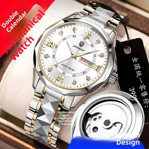 Foron Mens Mechanical Watch Luminous Dual Calendar Flying Tourbillon Hollow out Stainless Steel Waterproof Luxury Watch