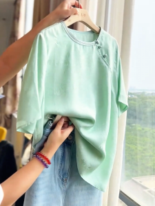 QINGNAER | Casual Relaxed Stylish Green Short Sleeve T-shirt Plus Size