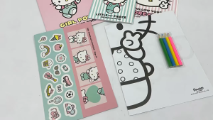 Hello Kitty Club Happy Tin Gift Set With 3 Books 4 Coloured Pencils 50 Stickers & Poster For Children (Boxset)