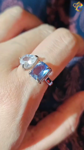 Blue Fluorite Clear Quartz Titanium Adjustable Ring