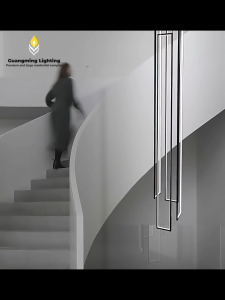 Modern LED Long Geometry Chandelier Luster Pendant Light Nordic Luxury Tricolor APP Remote Control For Villa Duplex