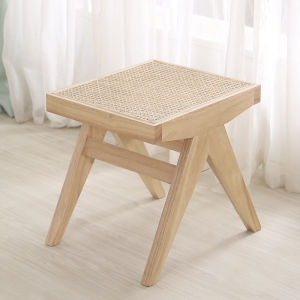 Solid Wood Rattan Boho Style High Bench