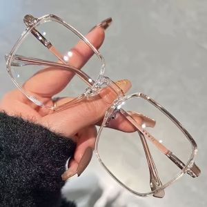 1pc Large Rectangular Frame Metal Leg Glasses with Protective Temple Covers That Fit The Face Shape Fashionable Womens Glasses