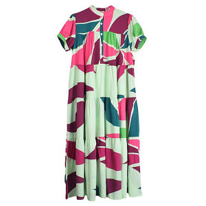 XITAO Dress Print Stand Collar Folds Loose Dress Casual  Dress