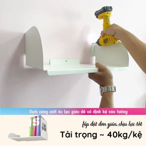 Kệ sách treo tường chữ D 45 - Kệ treo tường bằng thép dày 16mm - Sơn tĩnh điện màu Trắng/ Đen hiện đại - Tặng kèm bộ ốc vít và đầu bịt ốc