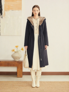Winter Warm Mink Trimmed French Style Hooded Jacket