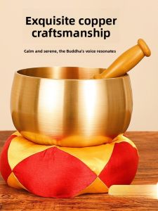 Thickened Pure Copper Zen Bowl Buddhist Sound Bowl Decorative Ornaments Chinese Style Geometric Desktop Blessing