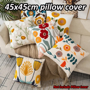 Flower Embroidered 45x45CM Throw Pillow Cover with Pastoral Style Living Room Sofa Cushion Waist Cover Simple Pillowcase